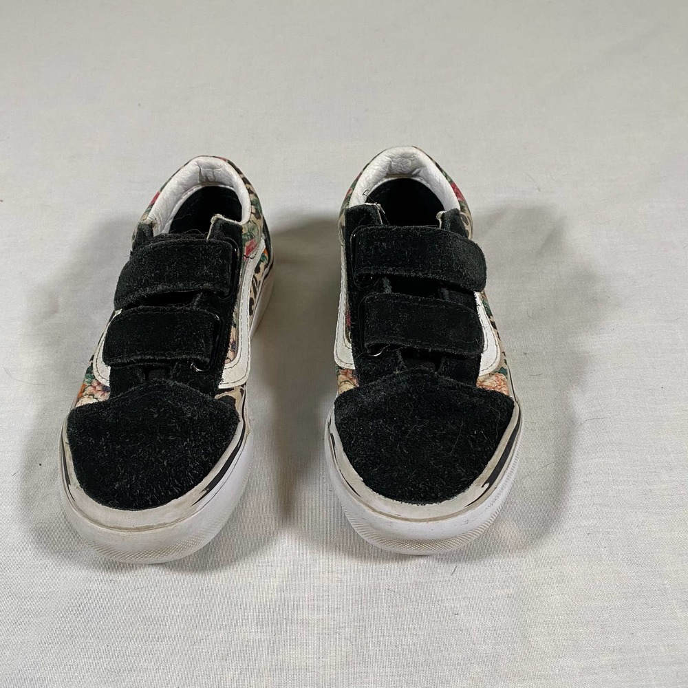Vans Old Skool Girls Kids 11 Leopard Floral Velcro Closure Suede Black Shoes - Picture 4 of 10